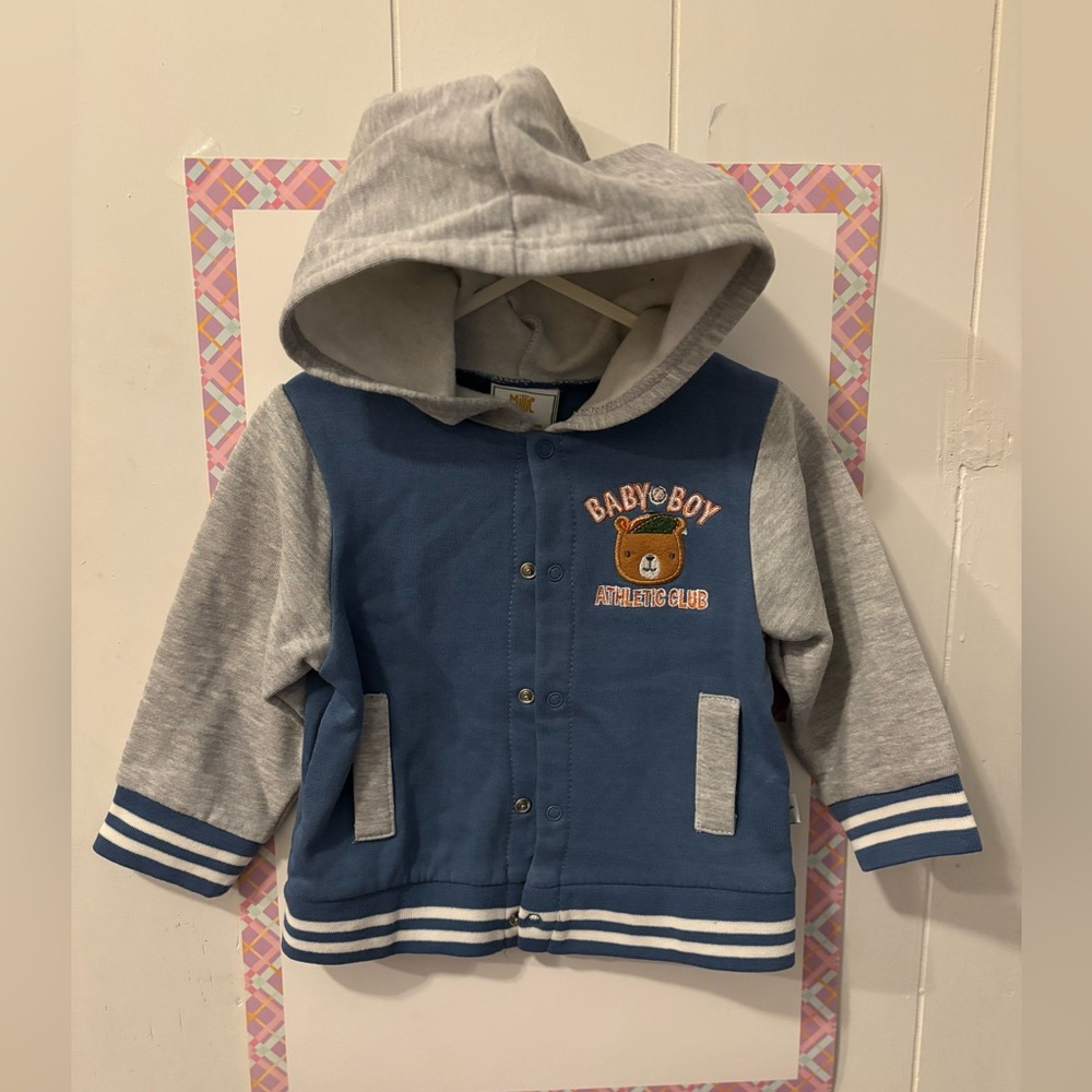 Blue and Gray Baby Boy  warm jacket with Hoodie